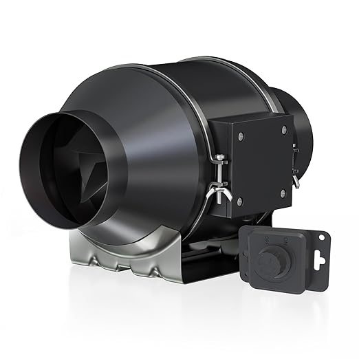 Toolazy Quiet 4" Inline Duct Fan 214 CFM Ventilation Exhaust Fan EC Motor and External 0-100% Variable Speed Controller for Heating Cooling Booster, Grow Tents, Hydroponics