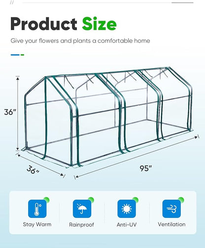 Quictent Portable Mini Cloche Greenhouse w/ Elevated Bottom, Reinforced High Light Transmission Waterproof UV-Resistant Hot House for Indoor Outdoor, w/ 50 T-Shaped Plant Tag, 95" x 36" x 36" (Clear)