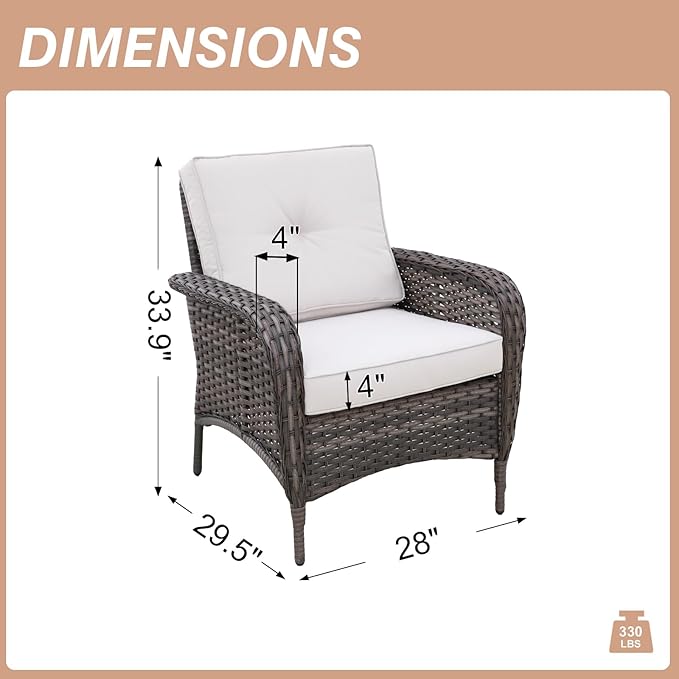 COOS BAY Vintage Courtyard Patio Chairs, Wicker Armchairs, Rattan Patio Dining Set of 2, Outdoor Seating for Deck or Balcony, Gray/Beige