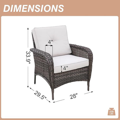 COOS BAY Vintage Courtyard Patio Chairs, Wicker Armchairs, Rattan Patio Dining Set of 4, Outdoor Seating for Deck or Balcony, Gray/Beige