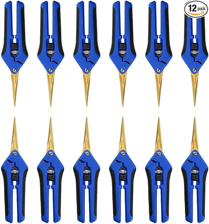 12 Packs Garden Pruning Shears with Curved Blades Trimming Scissors, Gardening Hand Pruning Snips Titanium Coated Precision Bonsai Pruning Shears, Convenient Flower Cutters(Blue)