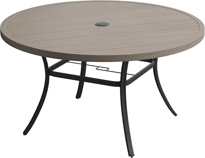 VICLLAX 50" Outdoor Round Patio Dining Table for 4-6, All Weather Metal Dining Table with Umbrella Hole for Deck Lawn Garden Backyard, Grey