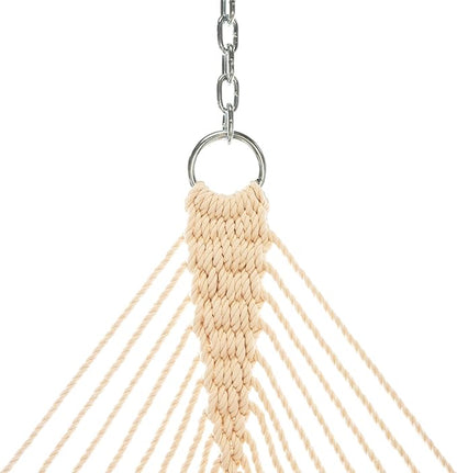 Original Pawleys Island Deluxe Oatmeal DuraCord Rope Hammock – 13 ft. x 60 in., 2-Person, 450 lb Capacity, Oak Spreader Bar, Zinc-Plated Hardware, Handcrafted in The USA