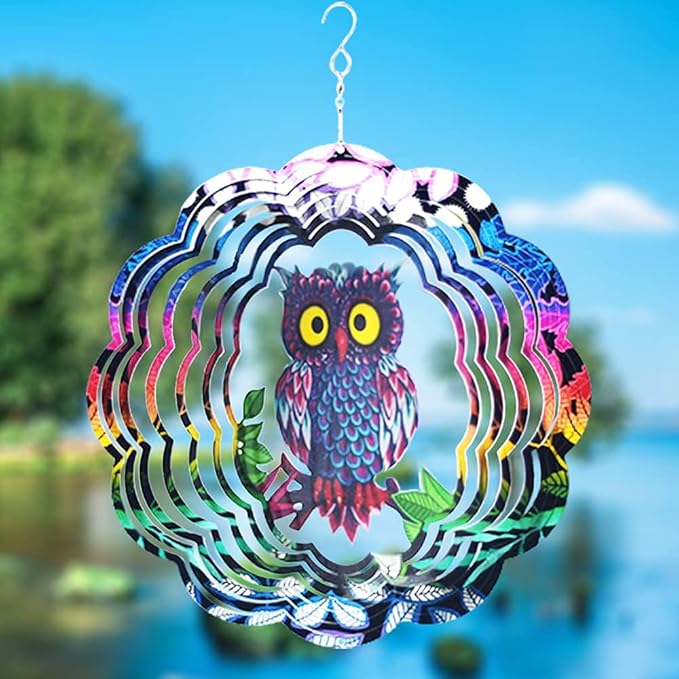 Owl Wind Spinner,Yard Art Garden Decor Owl Wind Spinners Outdoor Metal 3D Kinetic Sculptures Stainless Steel Wind Spinners Outdoor Indoor Clearance Ornaments Gifts Unique Spinners for Yard