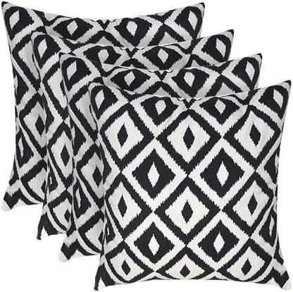 RSH DECOR: Square Throw Pillows Set of 4 | 17” x 17” | All-Weather Spun Fabric | Water and Fade-Resistant | Outdoor Accent Pillows for Patio Furniture | Black & White Aztec