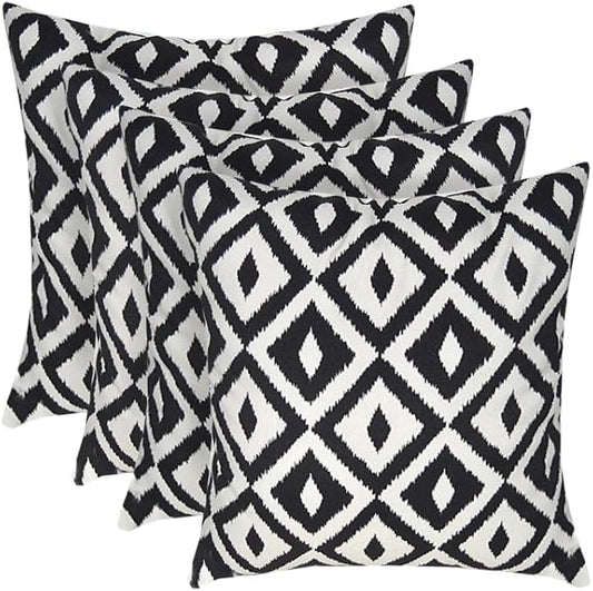 RSH DECOR: Square Throw Pillows Set of 4 | 17” x 17” | All-Weather Spun Fabric | Water and Fade-Resistant | Outdoor Accent Pillows for Patio Furniture | Black & White Aztec