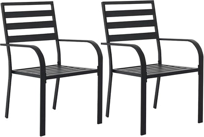 Outdoor Dining Chairs Set of 2, Aluminum Frame Stackable Patio Dining Chairs with Armrest, Wrought Iron Patio Bistro Chairs for Lawn, Backyard, Garden, Porch