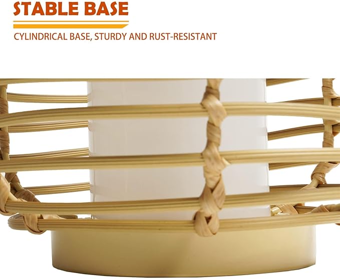 Solar Yard Outdoor Austin Solar Powered Floor Lamp Set of 4, 14-inch Wicker Woven LED Lamp, Water-Resistant Garden Light, Boho Style, Decor for Balcony, Porch, Yard, Pathway, Natural Color