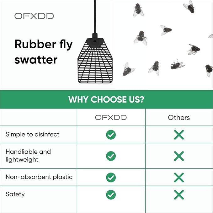 Rubber Fly Swatter, Long Fly Swatter Pack, Fly Swatter Heavy Duty (3 Pack) (Black)