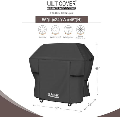 ULTCOVER Waterproof Grill Cover 55 inch, Heavy Duty BBQ Cover for 3-5 Burners Outdoor Gas Barbecue Grill, Black