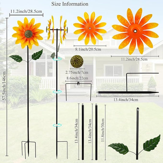 Viveta Sunflower Outdoor Wind Spinner, 4 Layers Metal Wind Spinners, Decorative Pinwheels for Yard Patio Lawn Garden