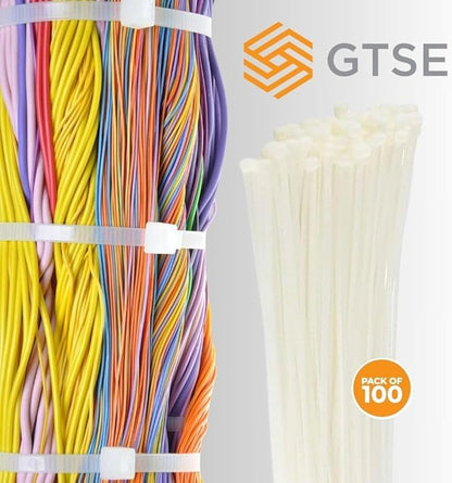 GTSE 14 Inch White/Clear Zip Ties, 100 Pack, 40lb Strength, UV Resistant Long Nylon Long Cable Ties, Self-Locking 14" Tie Wraps