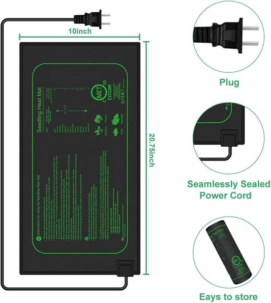 2 Pack 21W Seedling Heat Mat for Seed Starting,10" x 20.75" Waterproof Heating Pad for Indoor Plants Germination