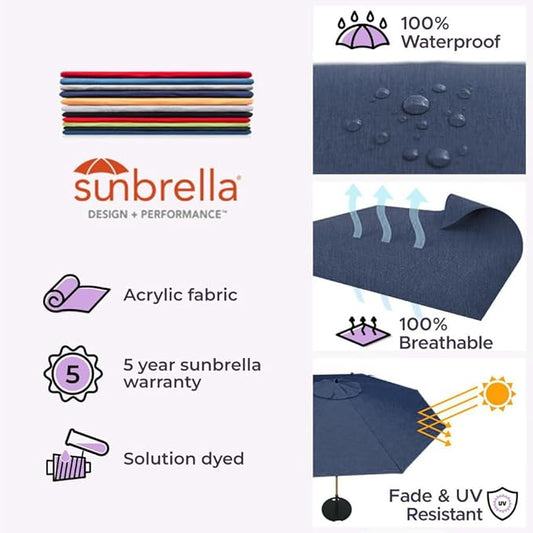 Midtown Umbrellas The Swilt 8 Feet Patio Umbrella in Sunbrella Spectrum Indigo Acrylic Fabric - Fiberglass Ribs, Auto-Tilt Aluminum Frame For Backyard, Deck, Garden, Pool - White Pole