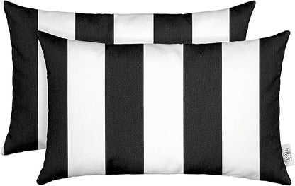 RSH DECOR: Sunbrella Lumbar Throw Pillows Set of 2 | 20" x 12" | Water and Fade-Resistant Performance Fabric | Outdoor Pillow Covers with Down-Alternative Inserts | Cabana Classic