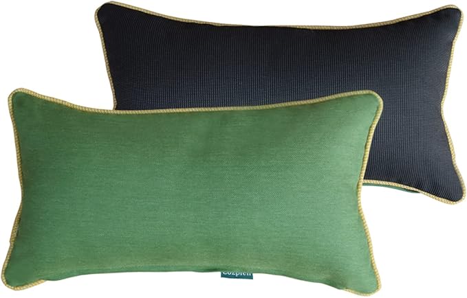 Rectangle Outdoor Lumbar Pillows,10x18 inches Waterproof Patio Pillows, Decorative Waist Pillows for Outdoor Furnitures, Set of 2, (Black and Green)