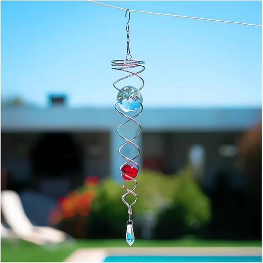 Decorative Spiral - 2024 New Gazing Ball Spiral Tail Wind Spinner Stabilizer, Spinfinity Designs Hanging Kinetic Wind Spinners Decorative Spiral Crystal Sun Catchers Rainbow Maker (Red, 9in)