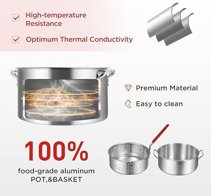 Red Mountain Valley 10.5 Qt Outdoor Propane Fish Fryer Pot Kit with Aluminum Strainer Basket, Thermometer for Boiling and Frying, 50,000 BTU Burner, 0-5 PSI Regulator, Full CSA Approved Fish Cooker