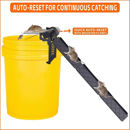 Walk The Plank Bucket Mouse Trap - Humane Rat Trap, 5 Gallon or Larger, Multi-Catch, Auto Reset, Reusable No Kill Live Mouse Traps for Indoor and Outdoor, Chicken Coop, Barn, Garage (2 Pack)