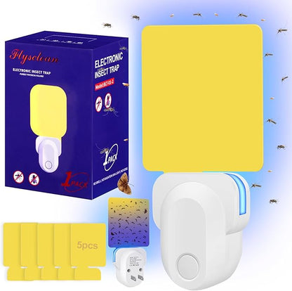 Electronic Flying Insect Trap Plug in, Fruit Flying Traps for Indoor and Office, Flea, Mosquito, Fly, Gnat, Moth, and Bug Killer Catcher, Mosquito Trap with Night Light 1 Pack 5 Sticky Boards
