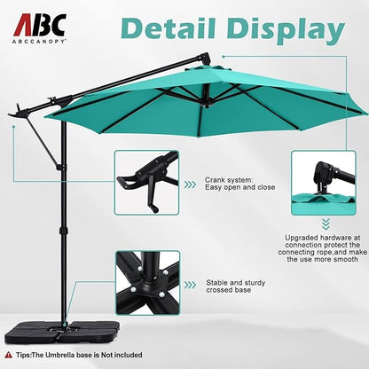 ABCCANOPY 10FT Cantilever Umbrella Offset Hanging Patio Umbrella with Base Stand Rotate and Tilt(Turquoise)