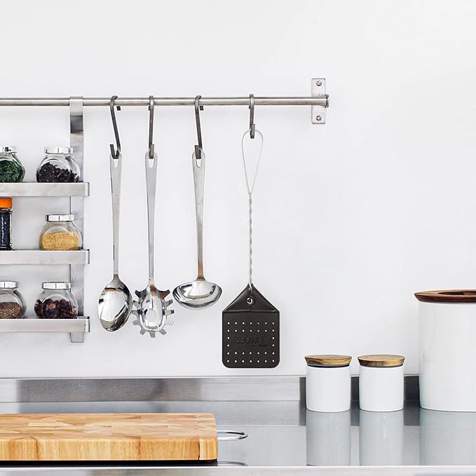 Trieez 2 Pack Sturdy Leather Fly Swatter - 17.5” Heavy Duty Flyswatter with Durable Metal Handle, Rustic Bug Swatter for Flies, Bees, and More - Black