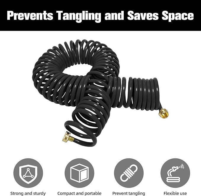 Coil Hose,3/8" EVA Coil Garden Hose 50 FT,Curly Water Hose Lightweight with Brass Connectors,Recoil Garden Hose Includes 8-Pattern Spray Nozzle for Boat, Yard, Patio, Green