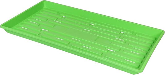 SUNPACK 10" x 20" Heavy Duty Shallow Plastic Seed Starting Tray, Green, 1" - Lined with Drainage Holes for Excess Water and Aeration, Ideal for Greenhouses or Indoor Gardening