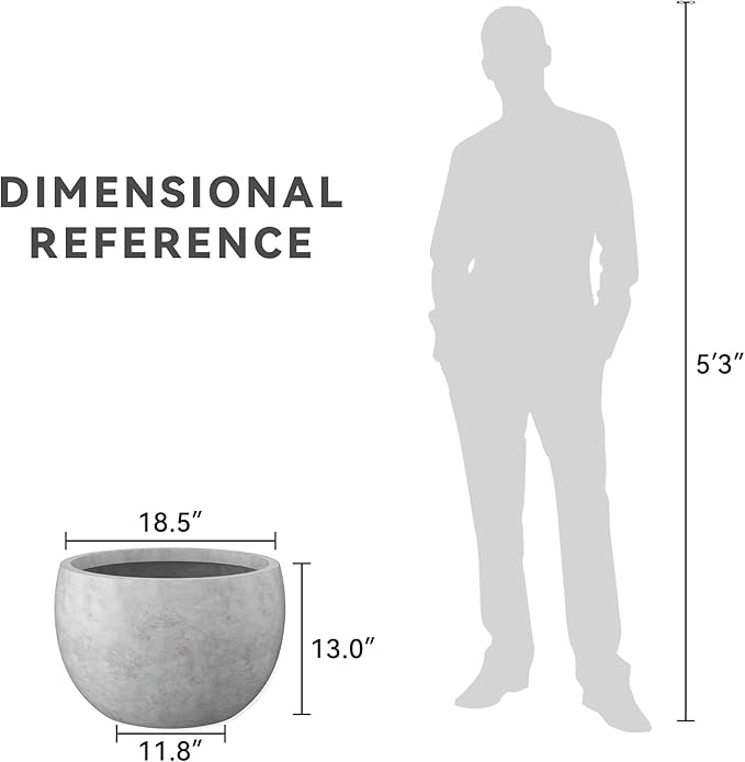 Kante 19.9" Dia Round Concrete Planter, Outdoor/Indoor Large Bowl Plant Pots with Drainage Hole and Rubber Plug for Garden Patio Balcony Home, Natural Concrete