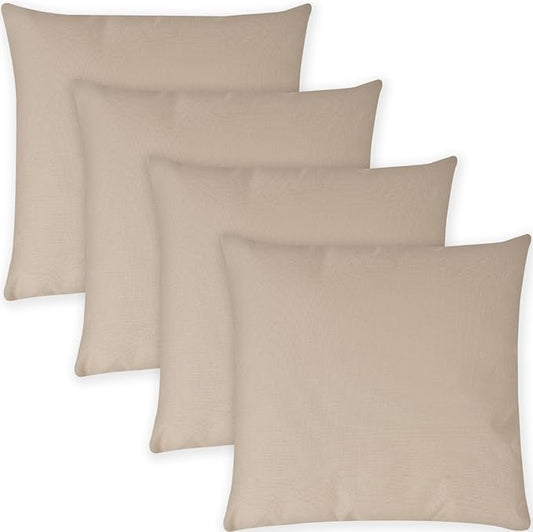 Covers & All Premium Square Throw Pillow Inserts with Covers Set of 4, 12 x12 Inches Beige, Decorative Cushions for Couch Sofa Home Decor Office Travel UV Resistant Waterproof Soft Cushions Pillows