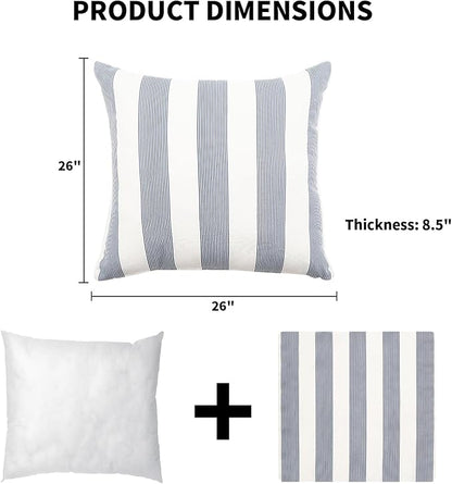 2 Pack Outdoor Throw Pillows 26x26 Inch Water-Resistant Decorative Pillow Cushions with Insert for Patio Garden Porch, Blue Stripe