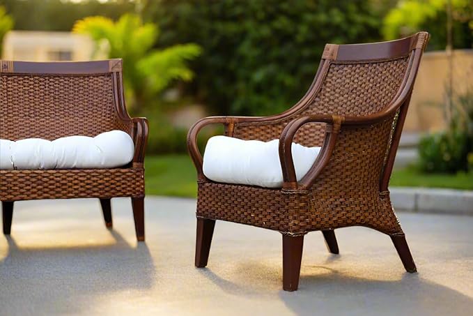 RSH DECOR: Sunbrella Tufted Wicker Loveseat Cushion | 41” x 19" | Water and Fade-Resistant Performance Fabric | Outdoor Settee Cushion for Patio Furniture | Cast Silver