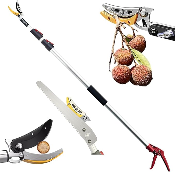 xixi-home 4.2-7.2 Ft Extendable Tree Pruner,Lightweight Tree Trimmers Cut and Hold Pruners,Long Reach Pole Saw Pruning Shears and Hold Branches Bypass Lopper Telescoping Fruit Picker