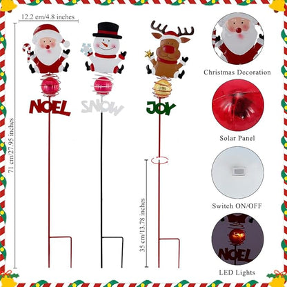 Christmas Solar Garden Lights,3 Pack Santa Claus Snowman Reindeer Solar Stake Lights,Xmas Figurine Lights for Yard Lawn Porch Holiday Decor for Women