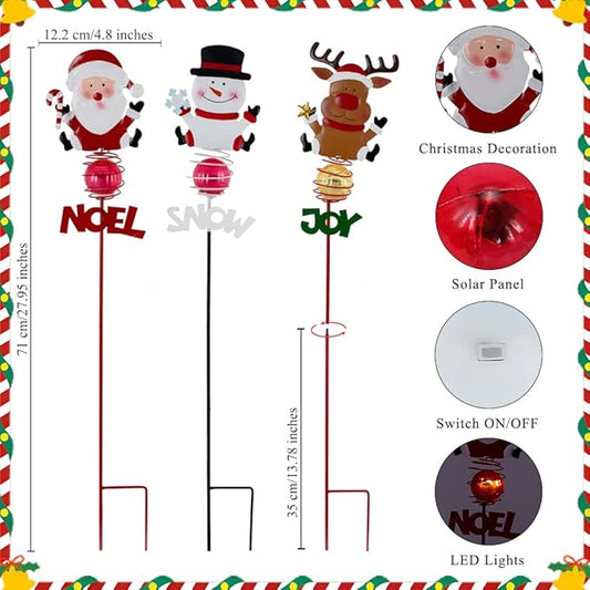 Christmas Solar Garden Lights,3 Pack Santa Claus Snowman Reindeer Solar Stake Lights,Xmas Figurine Lights for Yard Lawn Porch Holiday Decor for Women