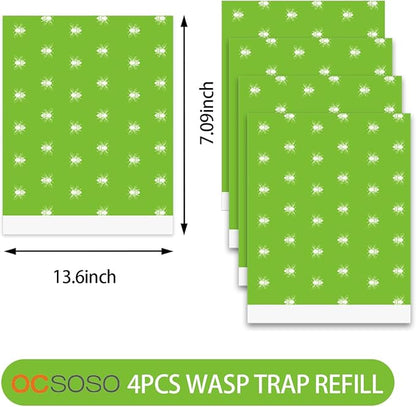 Wasp Traps for Outdoor Hanging, Hornet Carpenter Bee Fly Sticky with Bait Reservoir, Outdoor Wood Bee Traps Reusable for Garden Patio Camping Picnic (Deep Green)