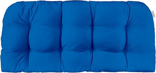 RSH DECOR: Sunbrella Tufted Wicker Loveseat Cushion | 41” x 19" | Water and Fade-Resistant Performance Fabric | Outdoor Settee Cushion for Patio Furniture | Canvas Pacific Blue