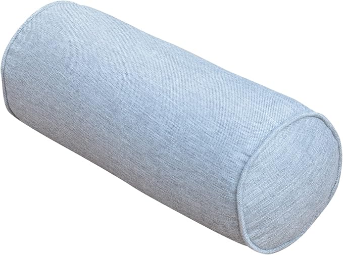 Indoor/Outdoor Bolster Pillows, 16x6 inches Solid Round Lumbar Cylinder Throw Pillows for Outdoor Furnitures, Set of 2, (Light Grey)