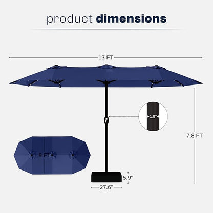 13FT Double Sided Patio Umbrella with LED Lighted