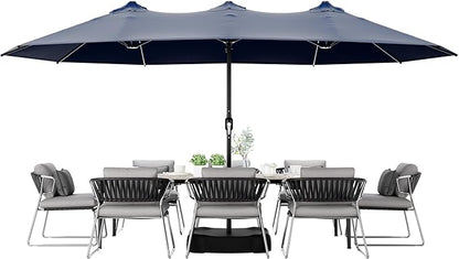 Joyside 15FT Large Patio Umbrella with Base Included, Outdoor Double Sided Umbrella, Rectangle Umbrella with Crank Handle, 12 Sturdy Ribs for Deck, Porch and Pool