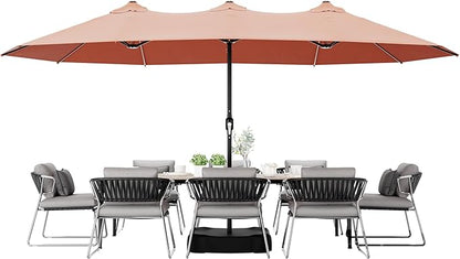 Joyside 15FT Large Patio Umbrella with Base Included, Outdoor Double Sided Umbrella, Rectangle Umbrella with Crank Handle, 12 Sturdy Ribs for Deck, Porch and Pool