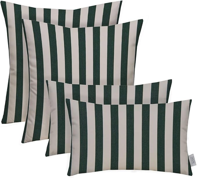 RSH DECOR Indoor Outdoor Sunbrella Throw Pillow Set of 4 – 2 (17x17) & 2 (12x20) | Fade & Water Resistant Decorative Pillows for Patio, Porch & Sofa | Mason Forest Green - Made in USA