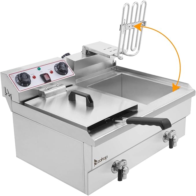 25QT/23.6L Commercial Deep Fryer with Basket and Lid, 3400W Electric Fryer with Adjustable Temperature & Timer, Stainless Steel Countertop Oil Fryer for French Fries, Onion Rings, Donuts