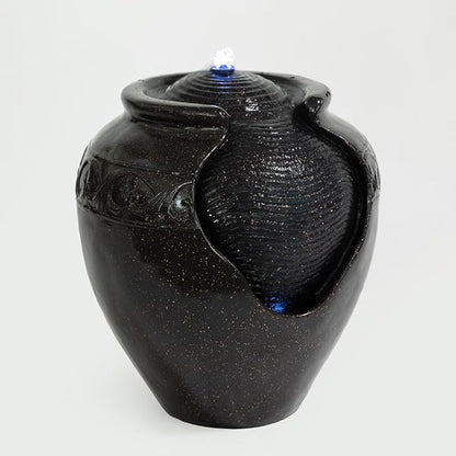 17.7 in. Glazed Pot Water Fountain with LED Light, Provide Indoor and Outdoor Water Features for Gardens、Backyard、Living Rooms、 Offices (Black Gold)