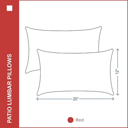 Indoor Outdoor Lumbar Pillows,Waterproof Outdoor Pillows Set of 2 for Patio Furniture,12×20 Inch,Red