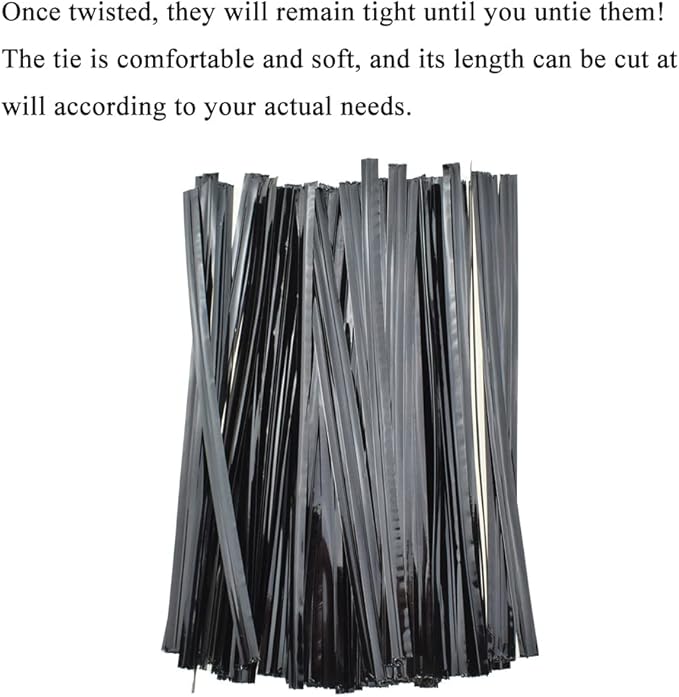 HAHIYO 300Pcs 4 inches Black Metal Twist Ties Bread Candy Coffee Bag Ties Plant Garden Twist Ties for Cellophane Treat Bags Gift Wraping Bags Plastic Bags Halloween Party Cake Present Art Crafts
