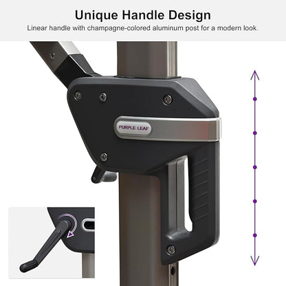 PURPLE LEAF 10' X 13' Patio Umbrella, Rectangle Outdoor Cantilever Umbrella, Aluminum Offset Umbrella with Champagne Frame and 360° Rotation for Pool Deck Garden, Light Grey