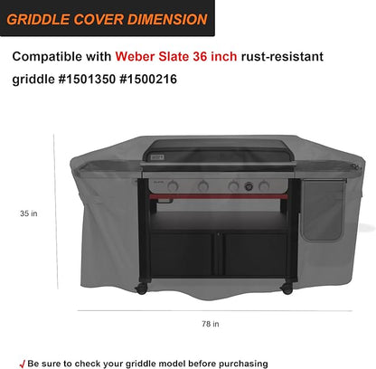 Grill Cover for Weber Slate 36 inch Rust-Resistant Griddle, Outdoor Flat Top Grill Cover 600D Heavy Duty for Webber 36" Griddle Accessories Waterproof, Black