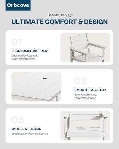 HDPE 2-Piece Outdoor Dining Chairs, Weather-Resistant Heart-Cutout Design Patio Dining Chairs, Outdoor Furniture for Lawn, Patio, Porch, Deck, Poolside, Yard (White)