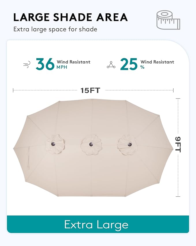 SERWALL HDPE Patio Furniture Set with 15FT Double Side Patio Umbrella, 7-Piece Outdoor Modular Sectional Sofa Set, All Weather Patio Couch Set for Deck, Lawn, Gray & Beige（Umbreall Base not Included）